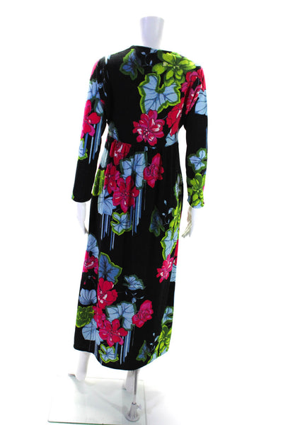 The Westside Womens Black Terry Floral V-Neck Long Sleeve Shift Dress Size XS