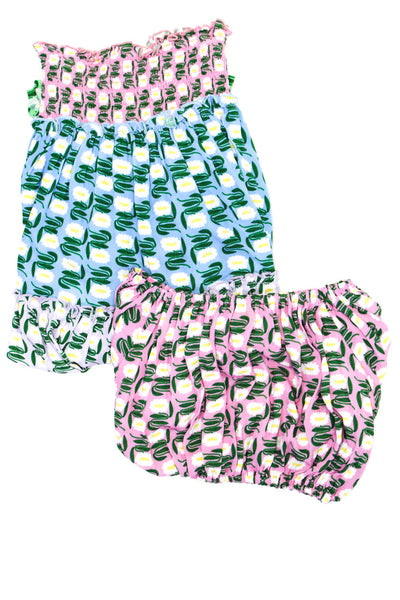Agua Bendita Girls Pink Printed Off Shoulder Crop Blouse Top Skirt Set Size 14