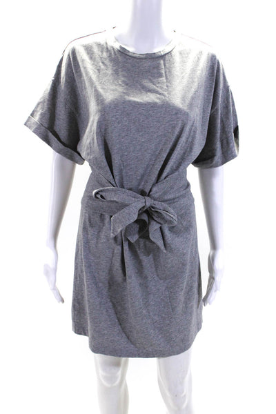 Rebecca Minkoff Womens Gray Cotton Tie Front Crew Neck Short Sleeve Shirt Dress