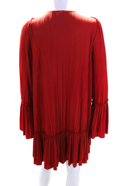 Free People Womens Bright Red Pleated V-Neck Long Sleeve Mini Dress Size S