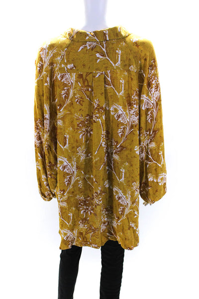 We The Free Womens Mustard Floral Collar Long Sleeve Button Down Shirt Size L