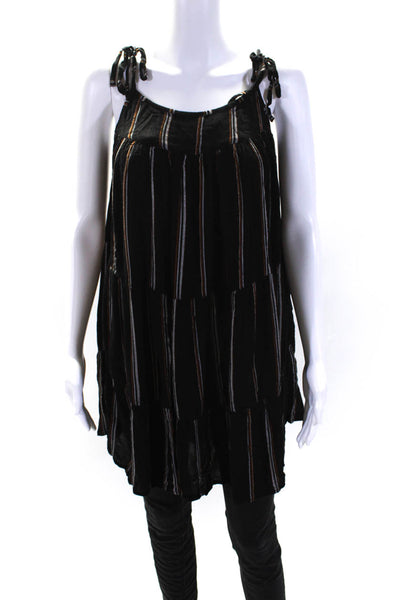 Elan Womens Black Striped Scoop Neck Sleeveless Swing Blouse Top Size M