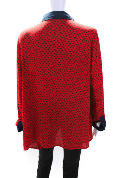 Free People Womens Red Printed Collar Henley Long Sleeve Blouse Top Size M