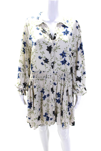 Free People Womens Beige Floral Collar Long Sleeve Button Down Mini Dress Size M