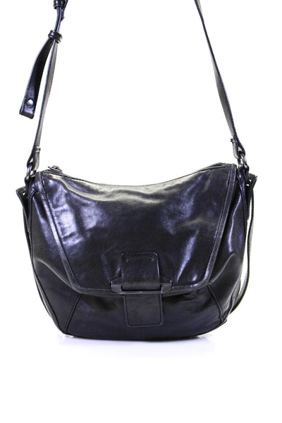 Kooba Womens Zip Top Leather Flap Crossbody Handbag Black