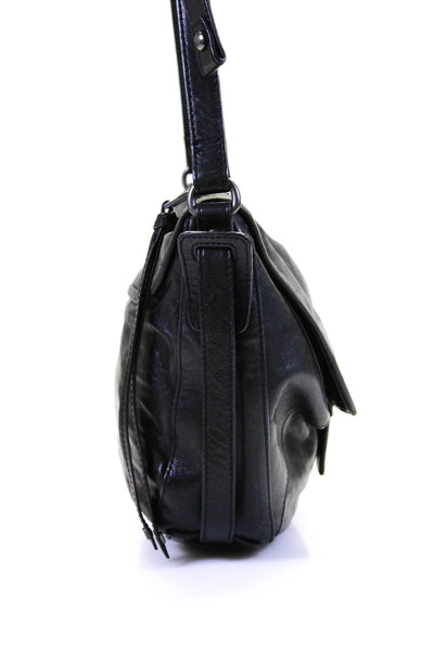 Kooba Womens Zip Top Leather Flap Crossbody Handbag Black