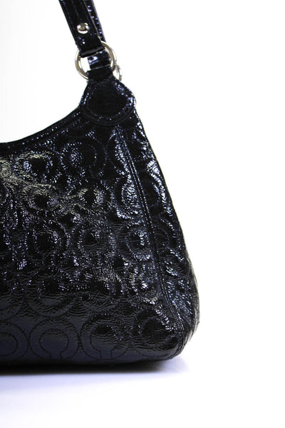 Coach Womens Matelasse Quilted Op Art Monogram Tote Handbag Black Patent Leather