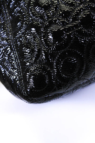 Coach Womens Matelasse Quilted Op Art Monogram Tote Handbag Black Patent Leather
