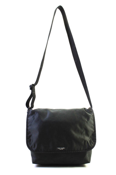 Kate Spade New York Womens Single Strap Flap Nylon Crossbody Handbag Black