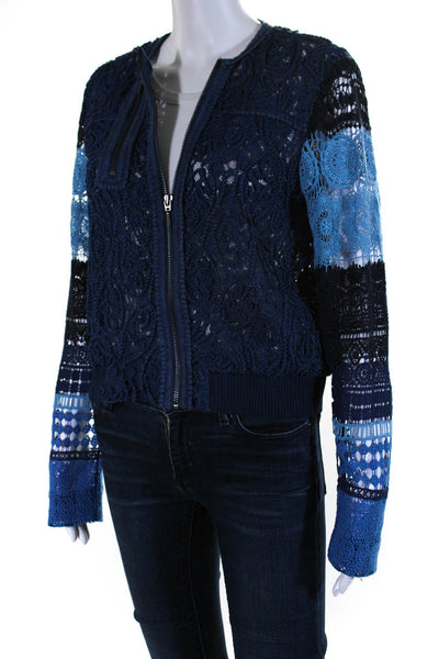 Elie Tahari Womens Patchwork Knit Full Zipped Long Sleeve Cardigan Blue Size S