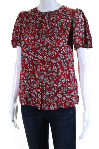 Boden Women's Round Neck Short Sleeves Red Floral Blouse Size 4