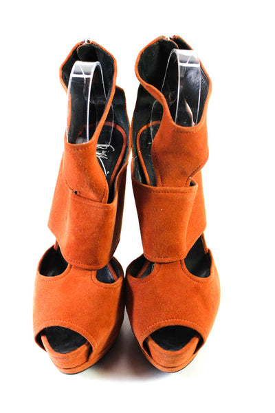 Giuseppe Zanotti Design Womens Suede Platform Stiletto Sandals Orange Size 38 8