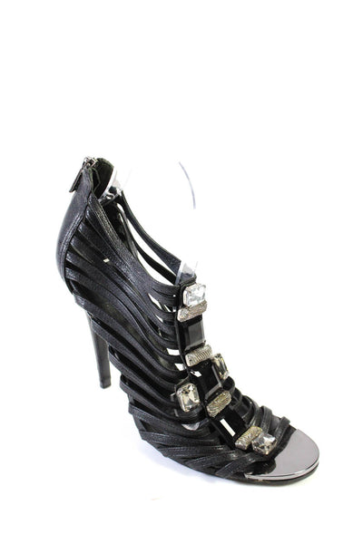 Tory Burch Womens Leather Strappy Jeweled Sandal Heels Black Size 8 Medium