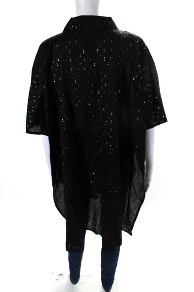 BCBGMAXAZRIA Womens Cotton Metallic Split Hem Button Up Shirt Top Black Size M