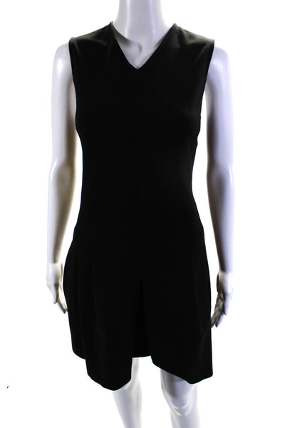 Vince Women's V-Neck Sleeveless Pleated Drop Waist Mini Dress Black Size 00