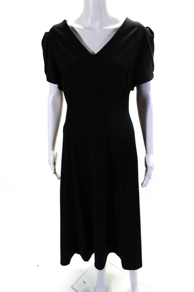 Calvin Klein Women's V-Neck Short Sleeves Flare Maxi Dress Black Size 14