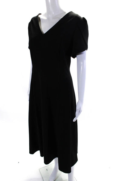 Calvin Klein Women's V-Neck Short Sleeves Flare Maxi Dress Black Size 14