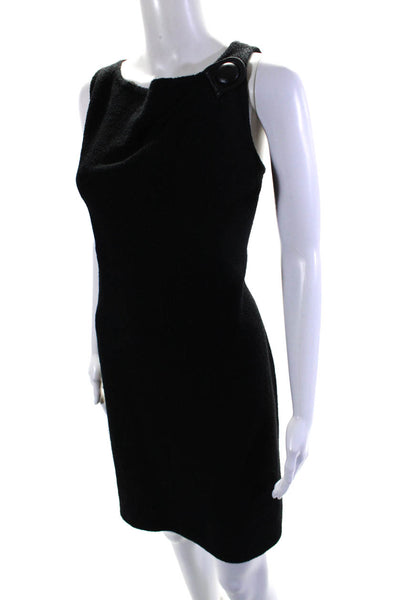 St. John Womens Boat Neck Sleeveless Leather Trim A-Line Midi Dress Black Size 1