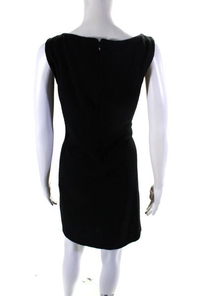 St. John Womens Boat Neck Sleeveless Leather Trim A-Line Midi Dress Black Size 1