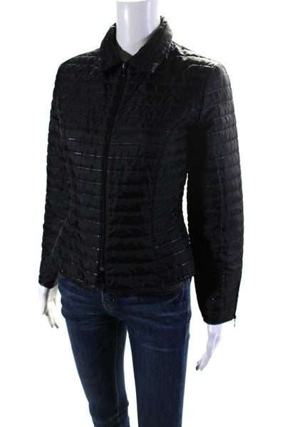 Anne Fontaine Womens Zippered Mock Neck Quilted Puffer Jacket Black Size 1