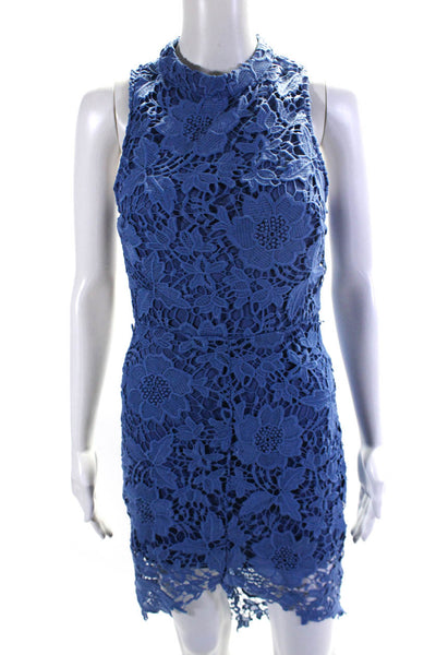 ASTR Womens Floral Print Lace Layered Sleeveless Zipped Midi Dress Blue Size S