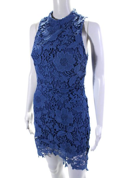 ASTR Womens Floral Print Lace Layered Sleeveless Zipped Midi Dress Blue Size S