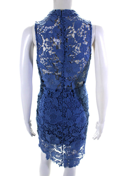 ASTR Womens Floral Print Lace Layered Sleeveless Zipped Midi Dress Blue Size S