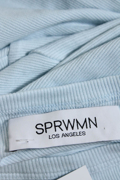 SPRWMN Womens Light Blue Ribbed Crew Neck Short Sleeve Shirt Dress Size S