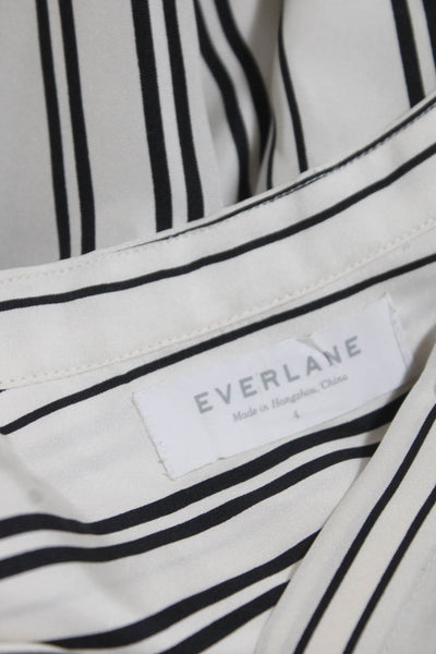 Everlane Womens Silk Striped Button Down Long Sleeves Blouse White Black Size 4