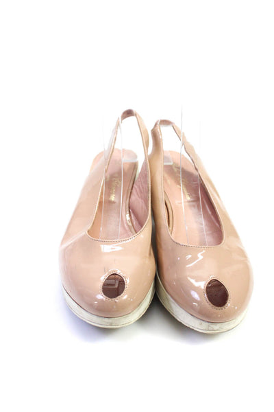Robert Clergerie Womens Slingback Peep Toe Pumps Nude Patent Leather Size 37.5
