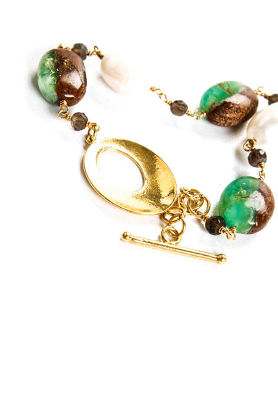Rarities Womens Sterling Silver Yellow Gold Plated Pearl Chalcedony Toggle Beade