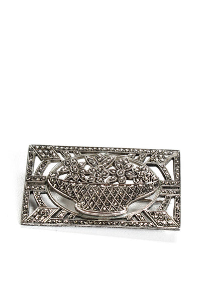 Harry Iskin Women's Sterling Silver Marcasite Vintage Brooch