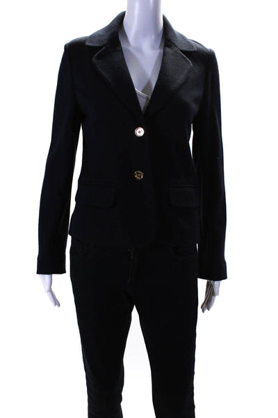 Tory Burch Womens Two Button Notched Lapel Knit Blazer Jacket Navy Blue Small