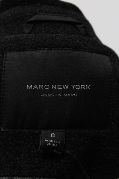 Marc New York Womens Double Breasted Notched Lapel Coat Black Wool Size 8