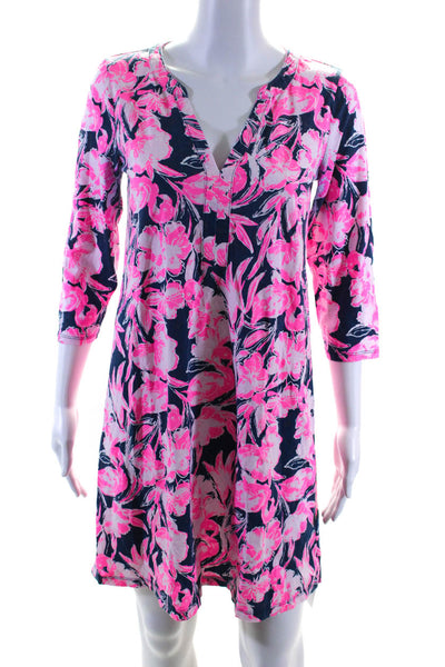 Lilly Pulitzer Women's V-Neck 3/4 Sleeves A-line Mini Floral Dress Size S