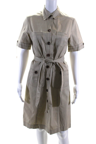 Bogner Women's Collared Short Sleeves Button Down Shirt Dress Beige Size 8