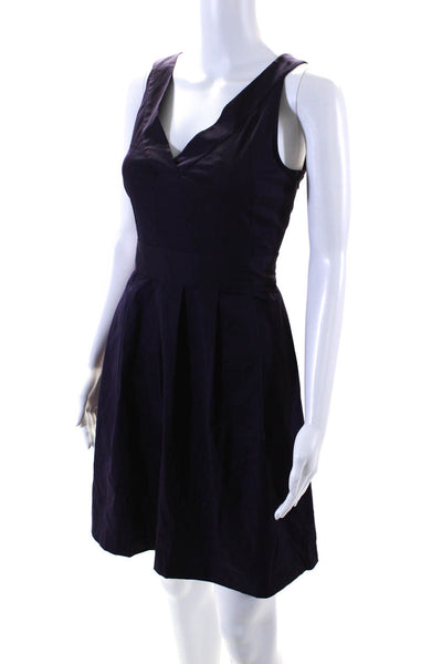 Theory Women's V-Neck Sleeveless Pleated Fit Flare Mini Dress Purple Size 6