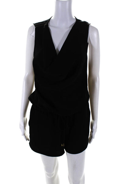 Drew Womens Crepe Cowl Neck Sleeveless Drawstring Open Back Romper Black Size M