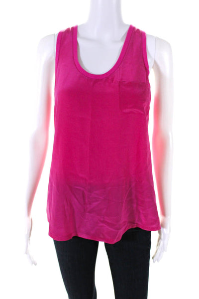 Joie Womens Silk Crepe Front Pocket Scoop Neck Tank Top Blouse Pink Size XS