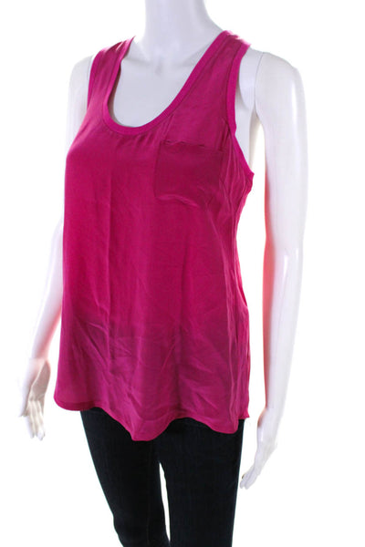 Joie Womens Silk Crepe Front Pocket Scoop Neck Tank Top Blouse Pink Size XS