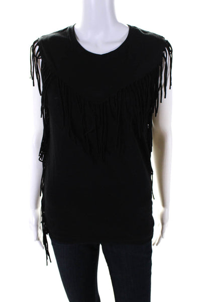 IRO Jeans Womens Cotton Jersey Knit Fringe Sleeveless Tee T-Shirt Black Size XS