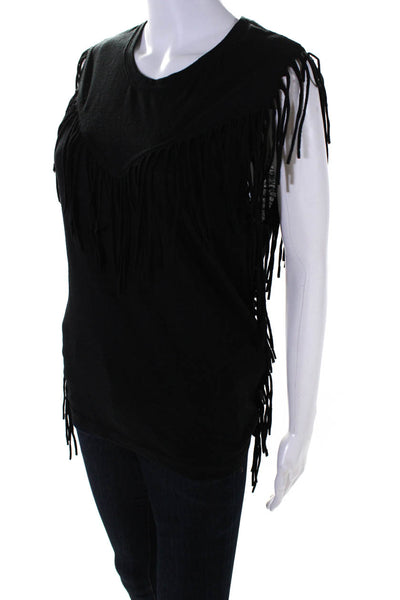 IRO Jeans Womens Cotton Jersey Knit Fringe Sleeveless Tee T-Shirt Black Size XS