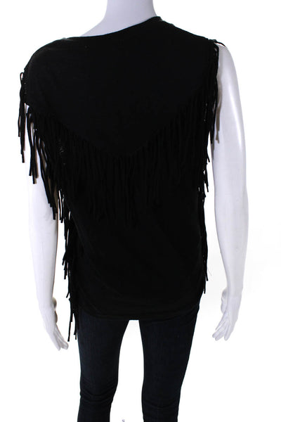 IRO Jeans Womens Cotton Jersey Knit Fringe Sleeveless Tee T-Shirt Black Size XS