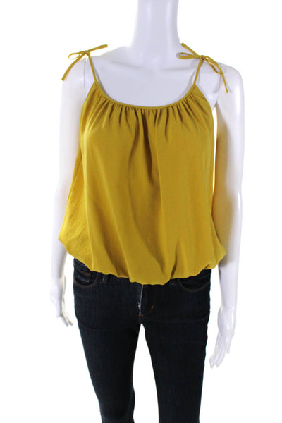 Theory Womens Crepe Tie Up Straps Banded Waist Tank Top Blouse Yellow Size P