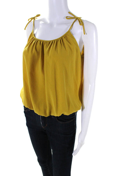 Theory Womens Crepe Tie Up Straps Banded Waist Tank Top Blouse Yellow Size P