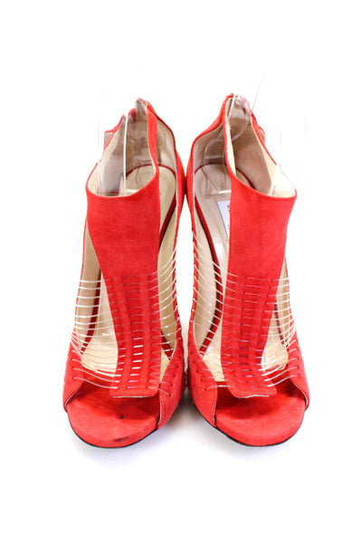 Jimmy Choo Womens Suede Strappy Open Toe High Heels Sandals Red Size 37.5 7.5