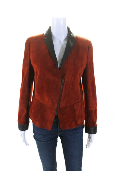 Akris Punto Womens Leather Suede Notched Collar Jacket Orange Brown Size 10