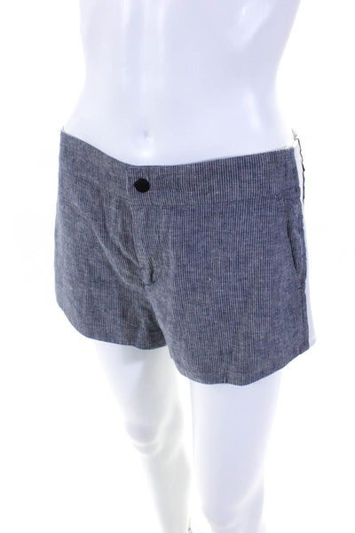 Rag & Bone Womens Mid Rise Pinstriped Leather Trim Shorts Blue White Size 2