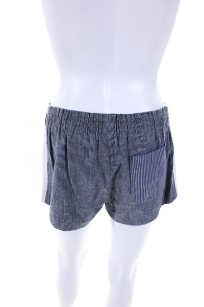 Rag & Bone Womens Mid Rise Pinstriped Leather Trim Shorts Blue White Size 2