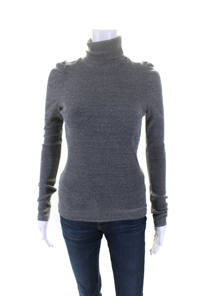 Amo Womens Long Sleeve Ribbed Knit Turtleneck Shirt Gray Cotton Size Small